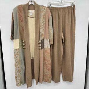 Vintage Patchwork Spencer Alexis Duster Pant Set 1X Linen Blend Lagenlook USA